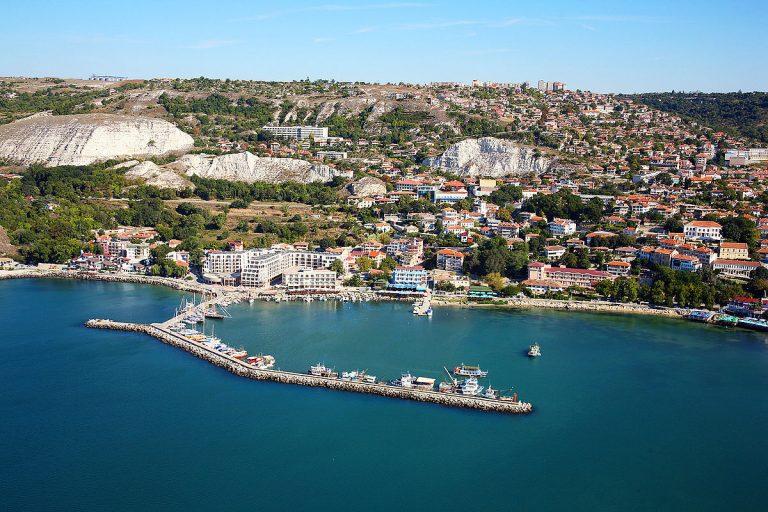 1200px Balchik Bulgaria aerial photo from the Black Sea