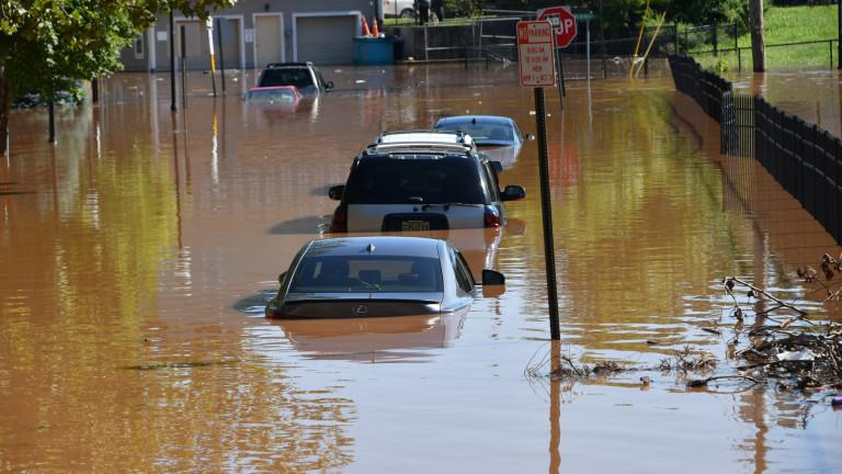 Submerged cars in flood after Hurricane Ida.