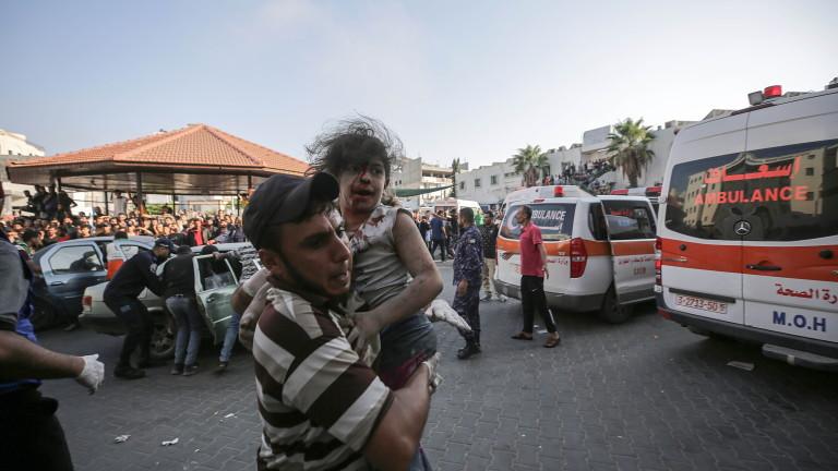 Palestinians injured in Israeli rocket attack rushed to Al Shifa hospital in Gaza