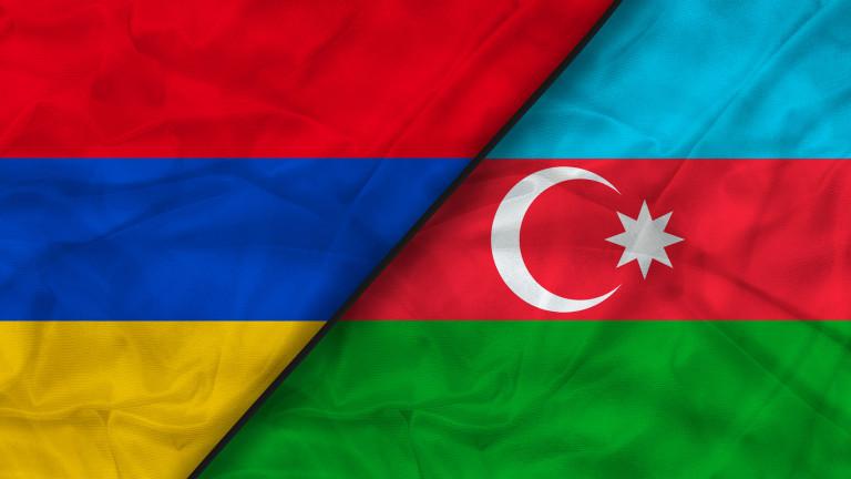 The flags of Azerbaijan and Armenia. News, reportage, business background. 3d illustration