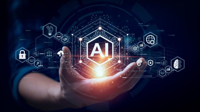 Businessman touching the brain working of Artificial Intelligence (AI) Automation, Predictive analytics, Customer service AI powered chatbot, analyze customer data, business and technology