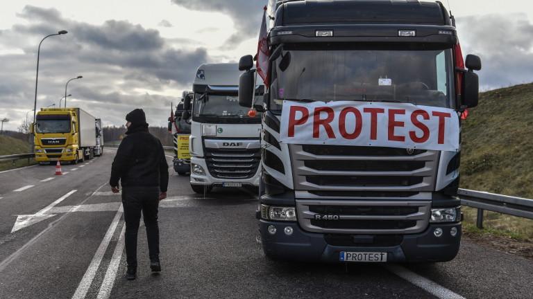 Trucks wait at Hrebenne border crossing to enter to Ukraine