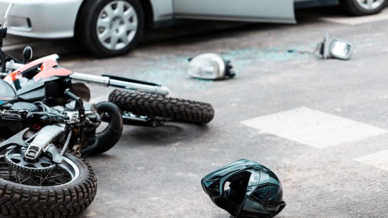 Overturned motorcycle after collision