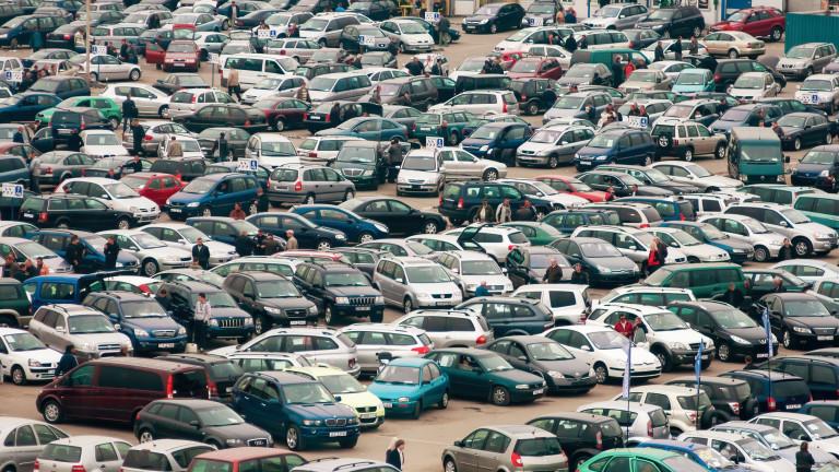 Automobile market. A lot of used cars are lined up in rows