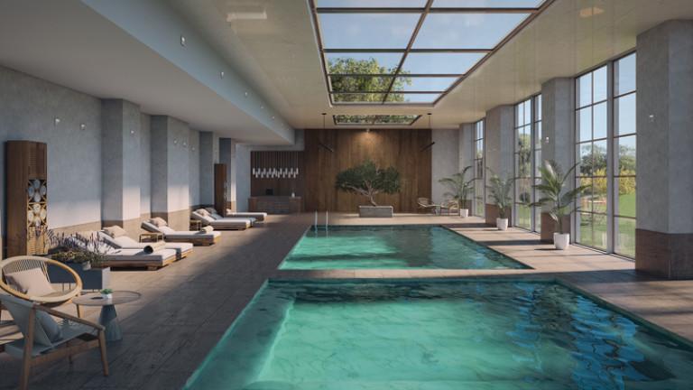 Swimming pool in modern hotel spa and wellness center