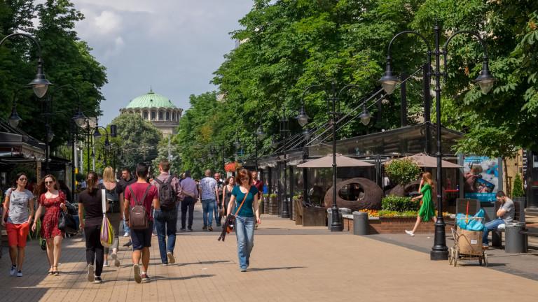 People walking on the he fashionable Vitosha Boulevard, Sofia, Bulgaria, Europe.